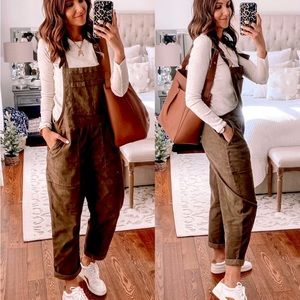 NWT AERIE VELVET OVERALLS size large Espresso Kiss color!